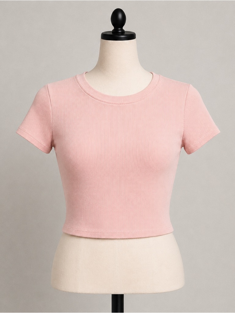 Pink Ribbed Baby Tee Crop Top S Soft Girl Coquette Fitted Y2K Basic